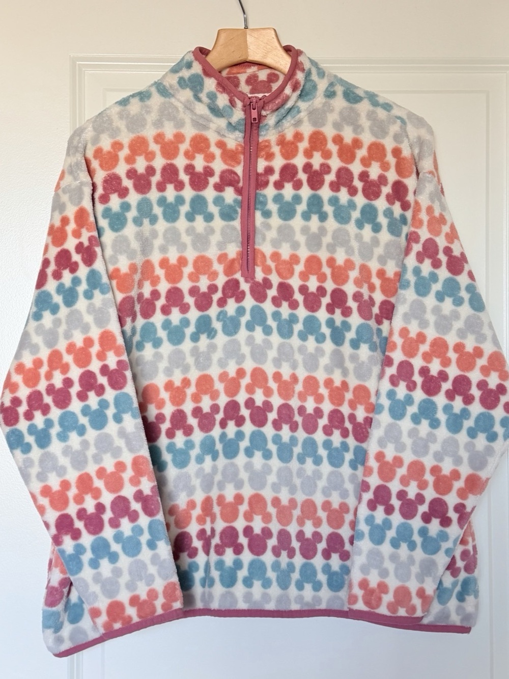 Disney Mickey Mouse Pastel All-Over Print Fleece 1/4 Zip Pullover Size XL